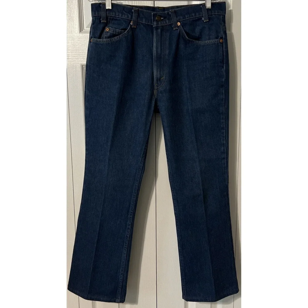 Vintage 80s Levi's 517 Boot Cut Orange Tab Dark Wash Blue Jeans Sz 34x30 (34x29)